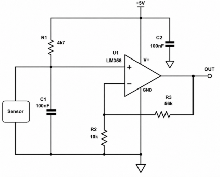 LM358 Op-Amp Amplifying Sensor Signal for ADC Input