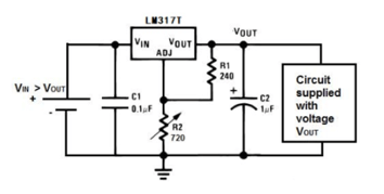 Circuit of LM317T voltage regulator