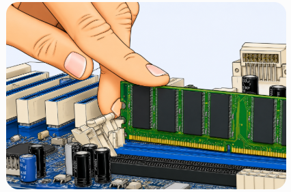 Installing a RAM module into a computer motherboard